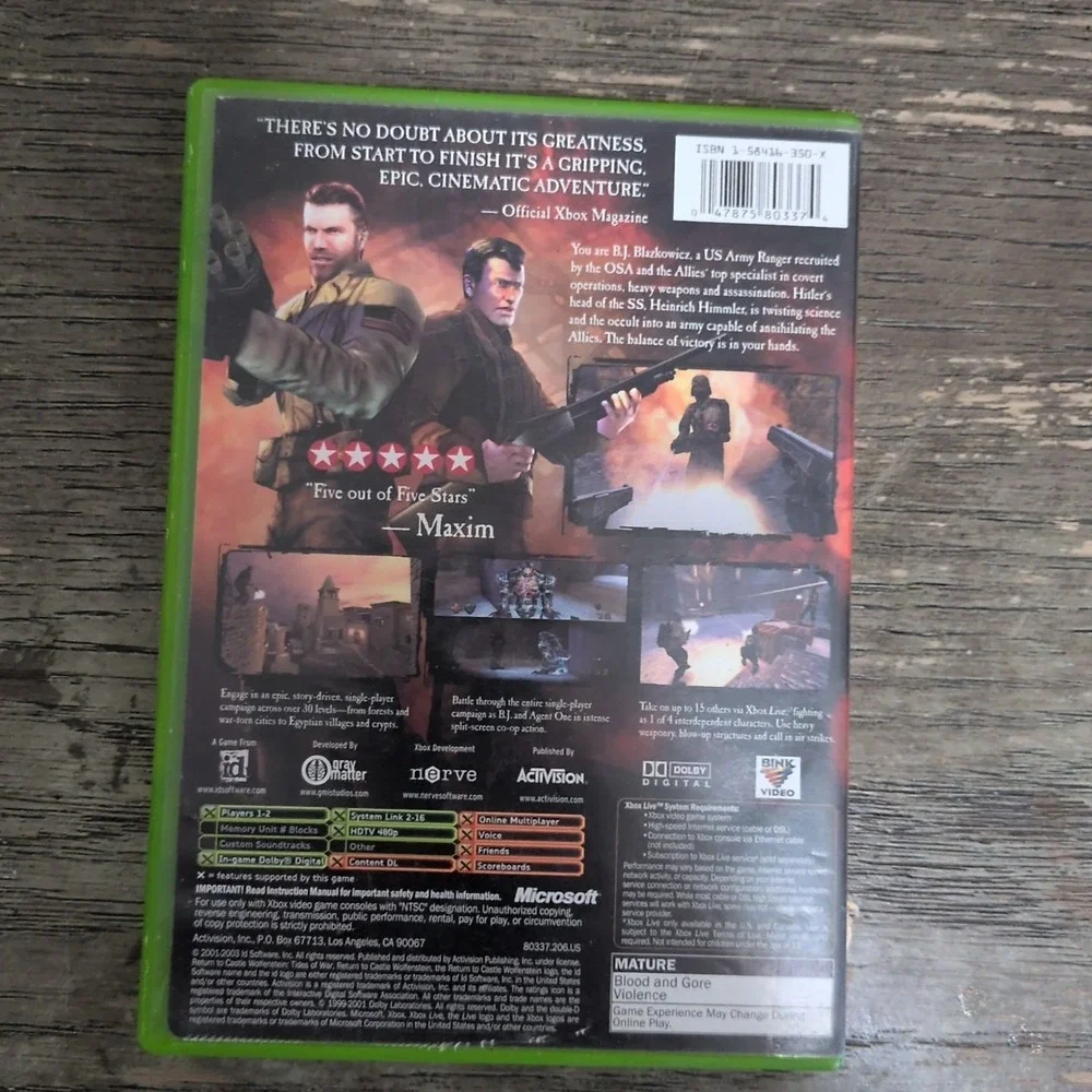 Return to Castle Wolfenstein: Tides of War (Microsoft Xbox 2003) Complete In Box